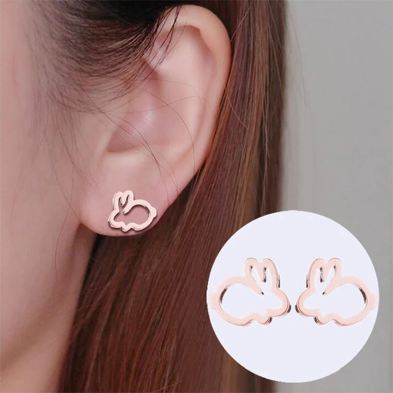 Minimalist Simple Stainless Steel Bunny Stud Earrings