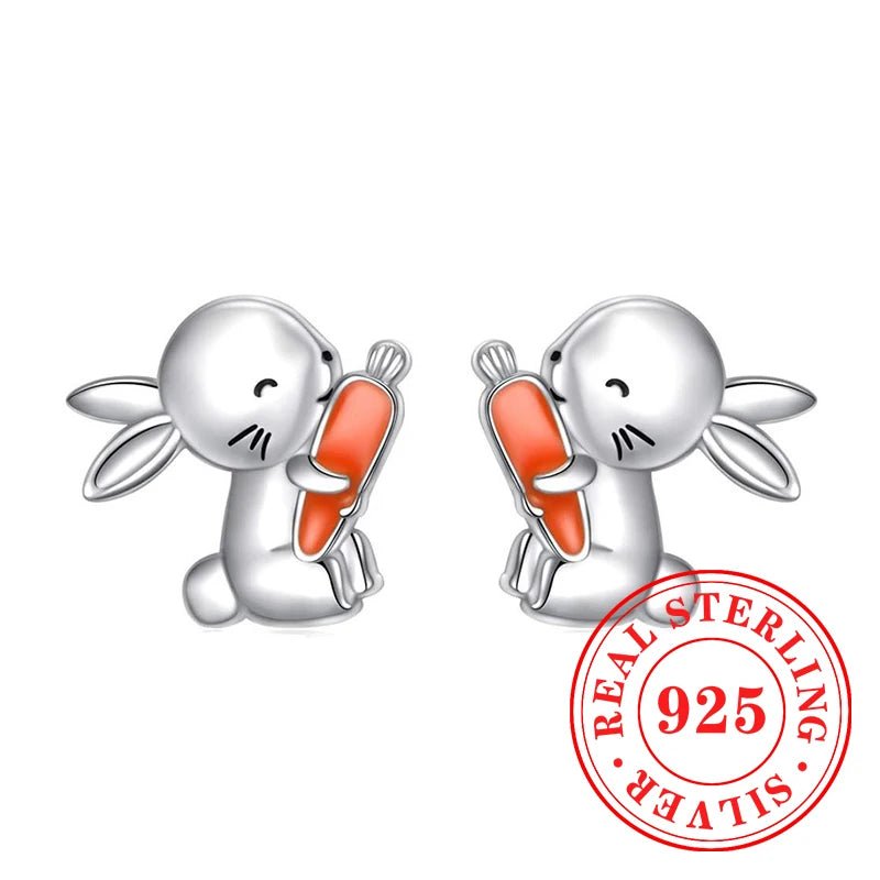 Adorable Bunny Carrot Earrings made of 925 Sterling Silver