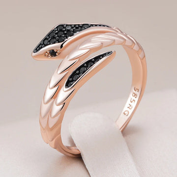 Stunning Punk Black Natural Crystal Snake Ring