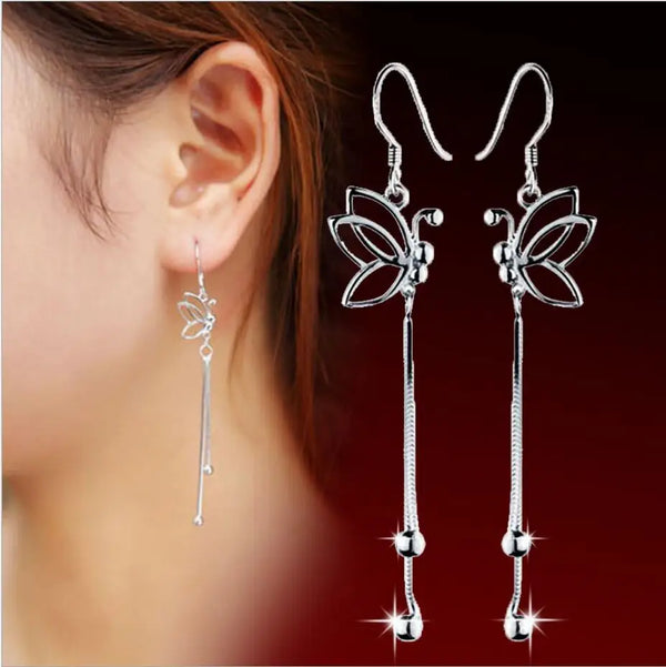 Luxurious Drop Butterfly S925 Silver Earrings