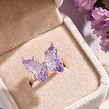 Stunning Purple Crystal Butterfly Open Ring