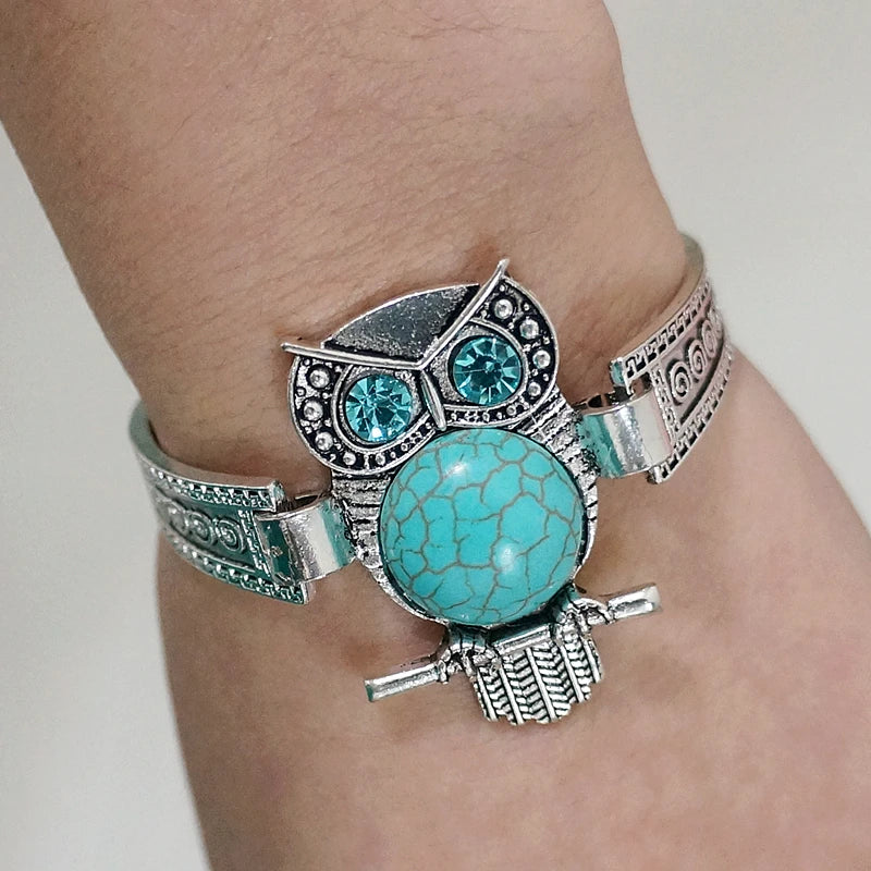 Classical Vintage Owl Turquoise Bracelet