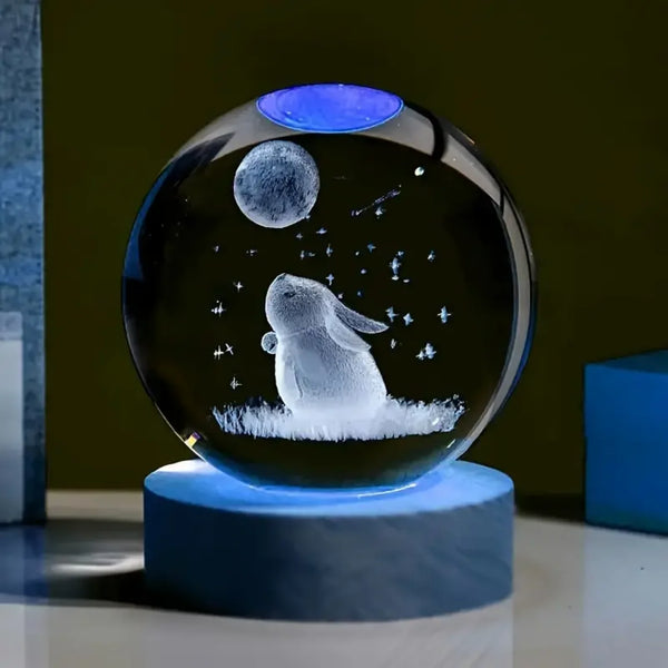 Stunning 3D Rabbit Moon Crystal Ball with Night Lights