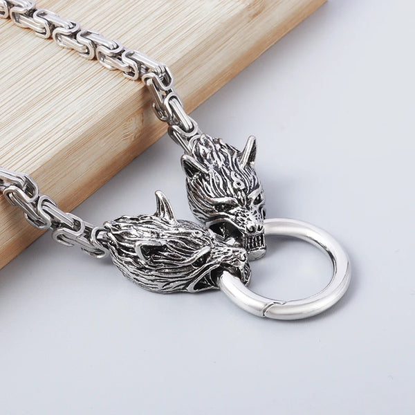 Stunning Stainless Steel Double Wolf Head Necklace