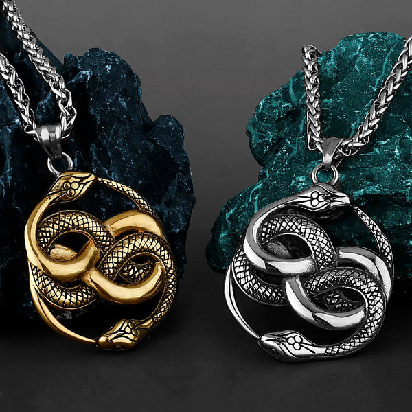 Retro Double Snake Pendant Necklace