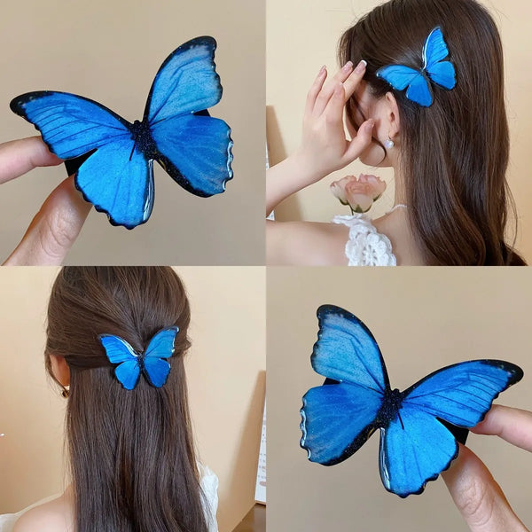 Fairy Dark Blue Gradient Butterfly Shiny Hair Clips