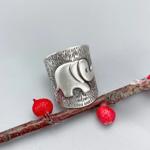 Retro Elephant Wide Open Ring