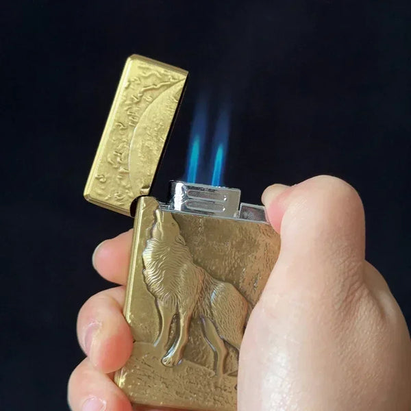 Metal Vintage Wolf Engraved Collectable Lighter