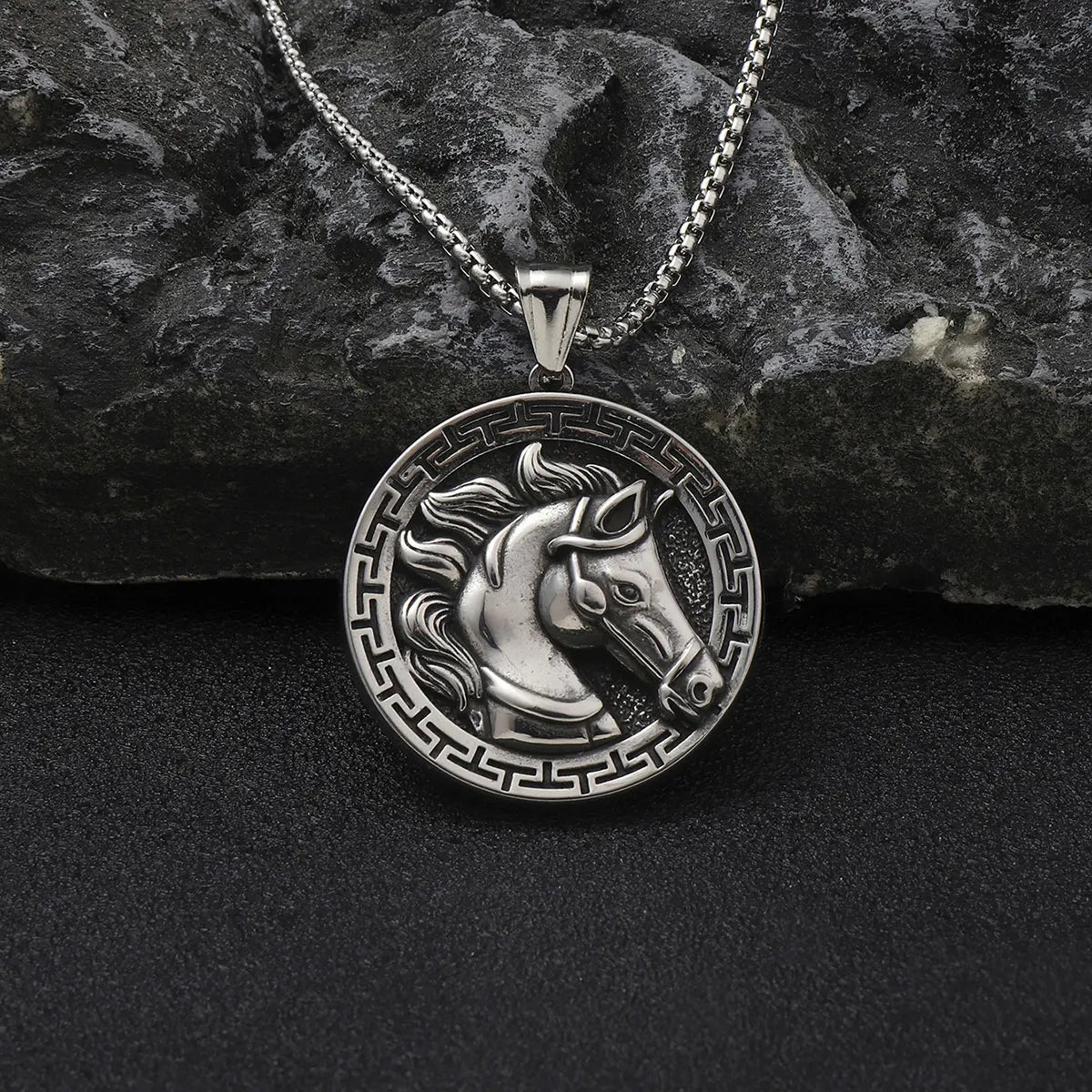 Stainless Steel Antique Horse Pendant Necklace