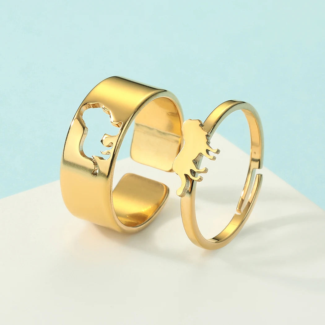 Stainless Steel Lion Promise Ring Set