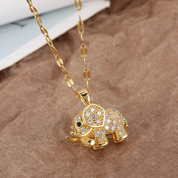 Cute Elephant Cubic Zirconia Necklace
