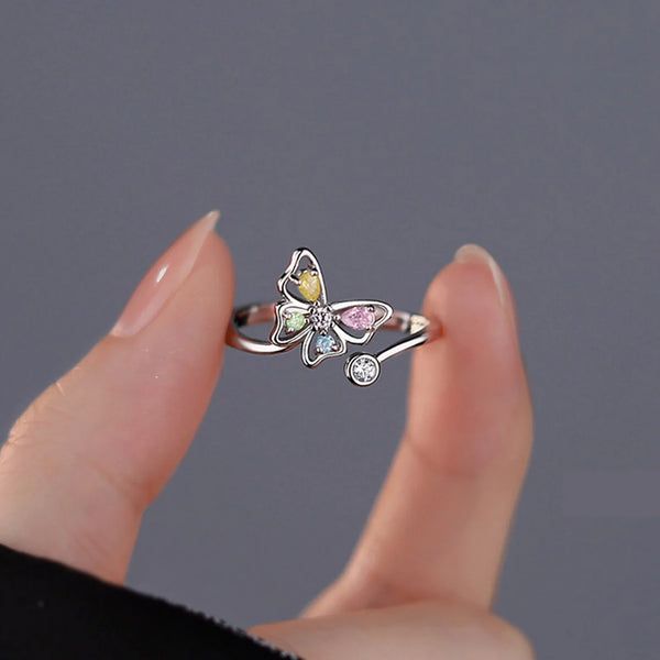 Stunning Silver Plated Butterfly Crystal Ring
