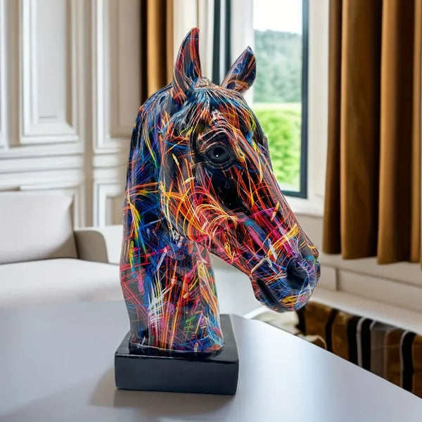 Colorful Graffiti Horse Head Figurine