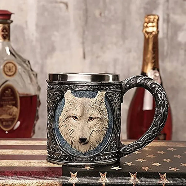 Stunning Stainless Steel Wolf Mug