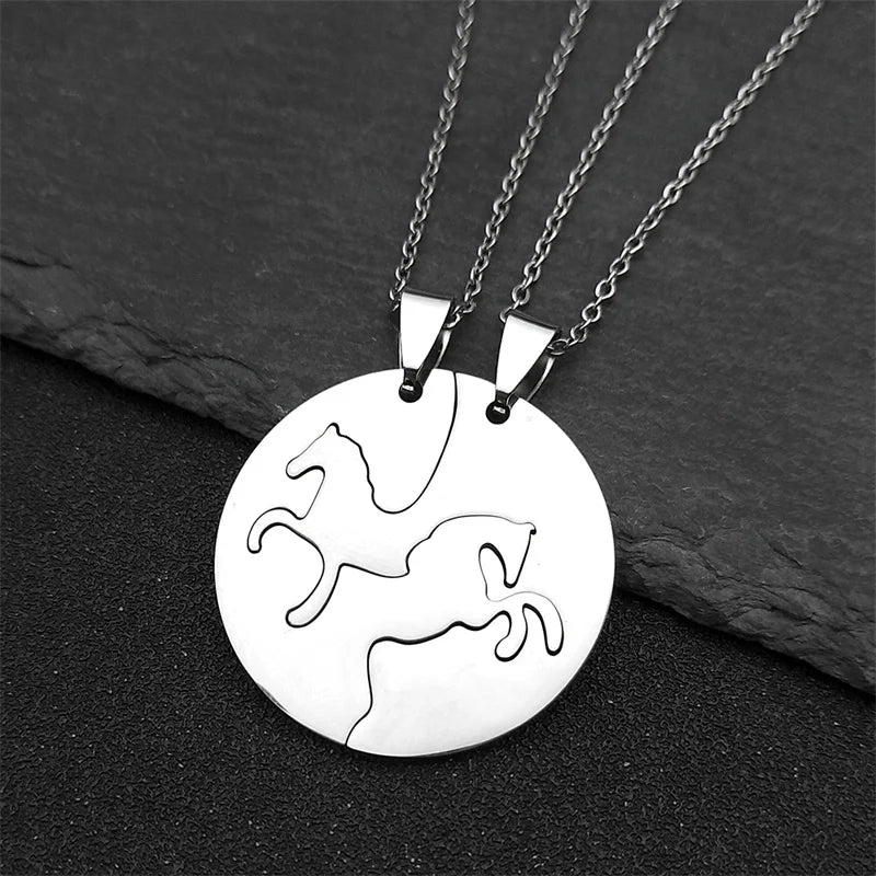 Horse Stainless Steel Double Coin Necklaces
