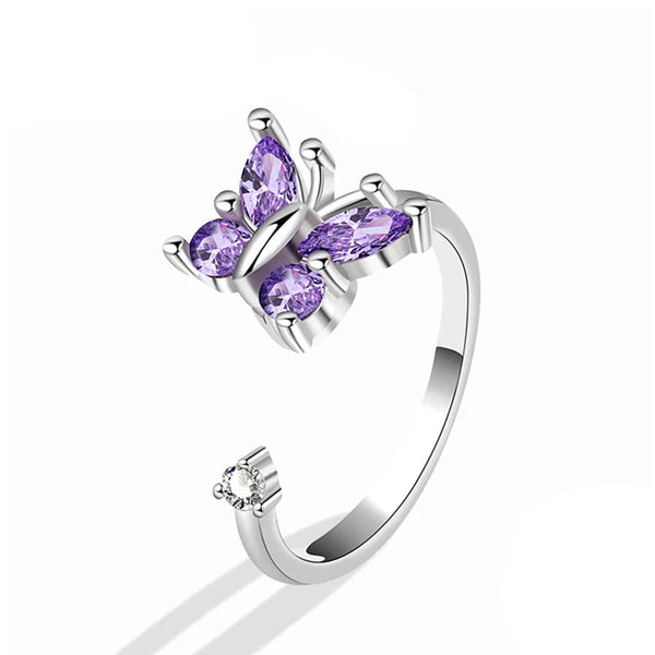 Elegant Rotatable Purple Butterfly Ring