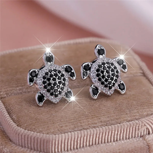 Vintage Black Zircon Stone Turtle Stud Earrings
