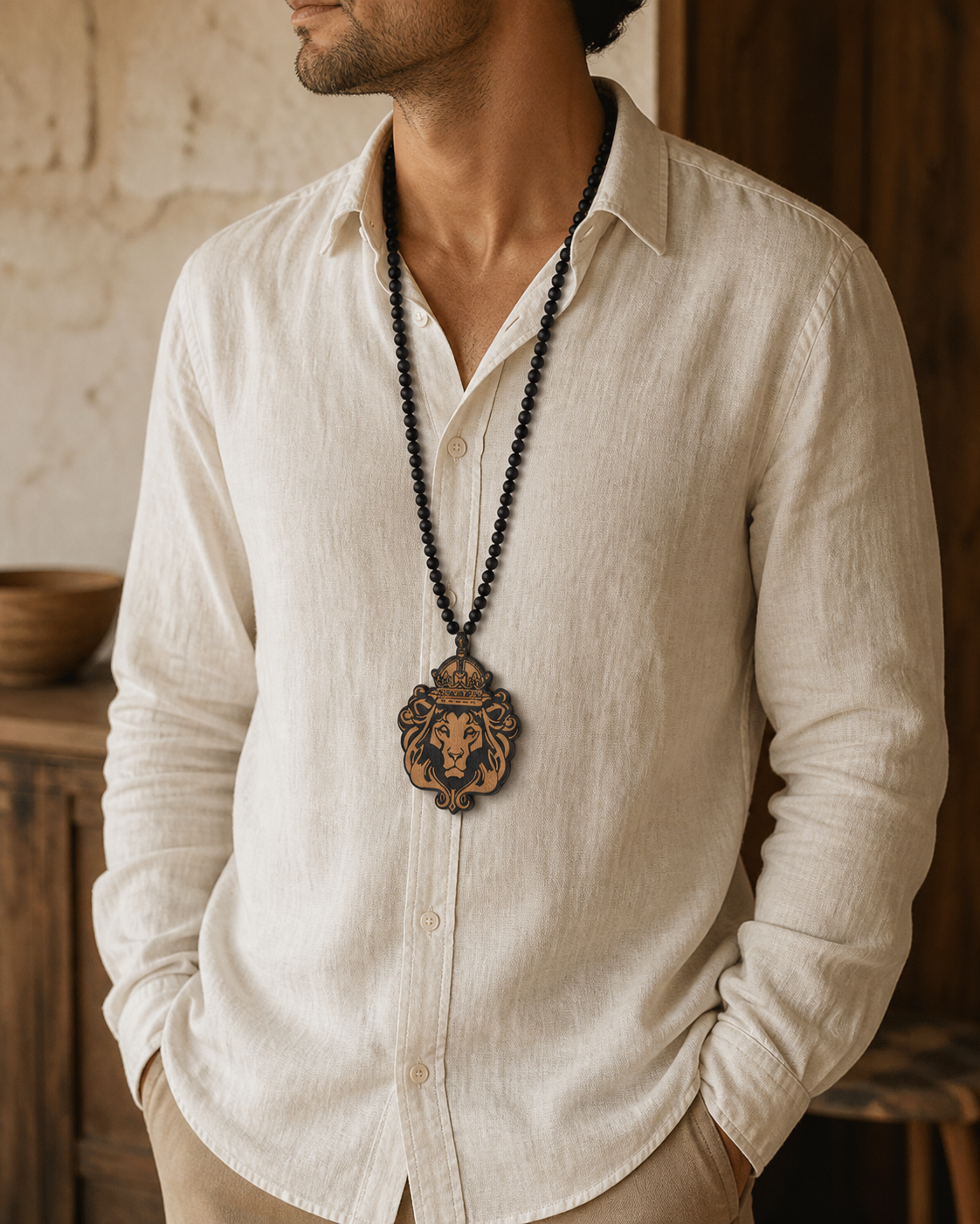 Stunning African Style Lion Beads Long Necklace