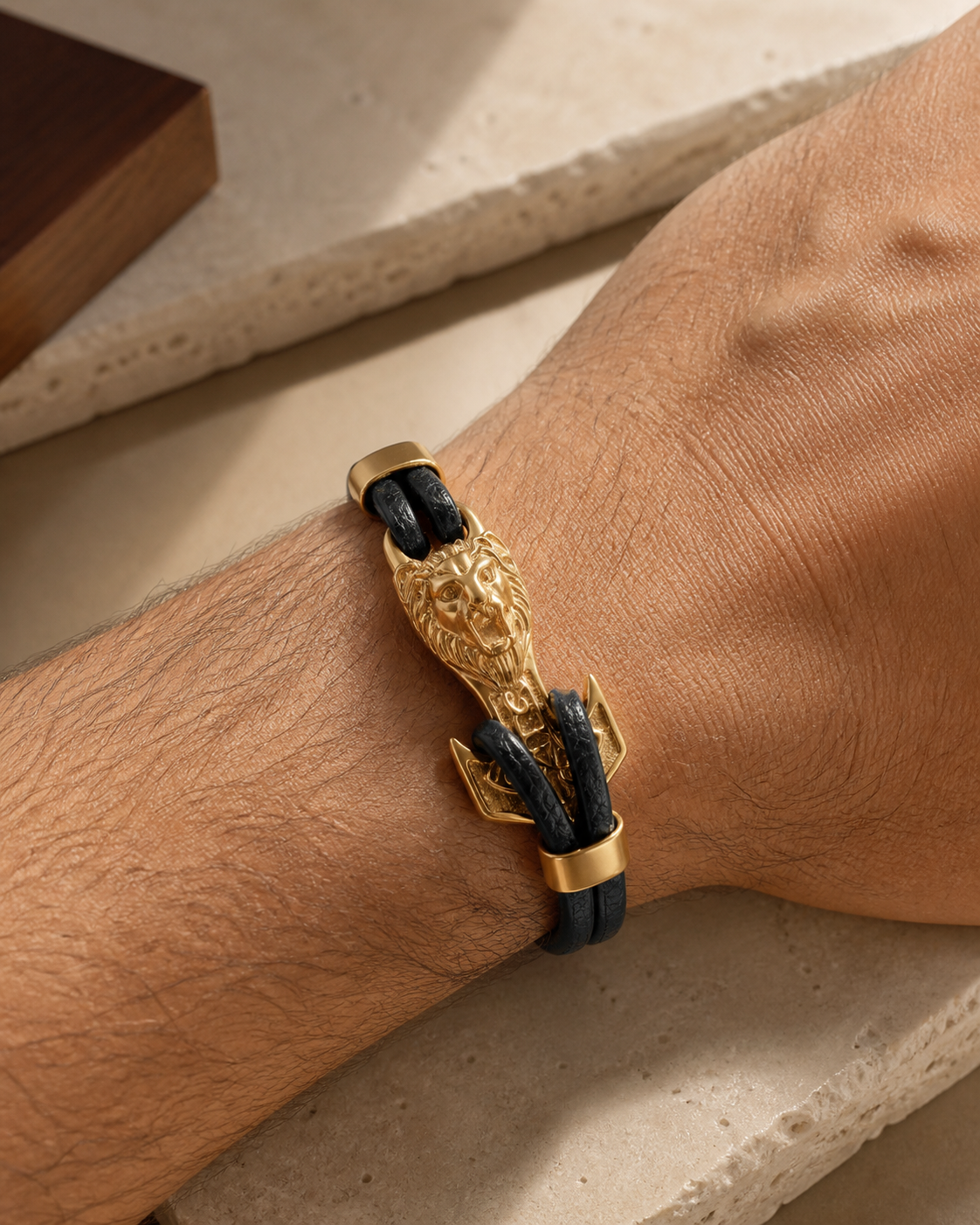 Gorgeous Leather Lion Anchor Bracelet