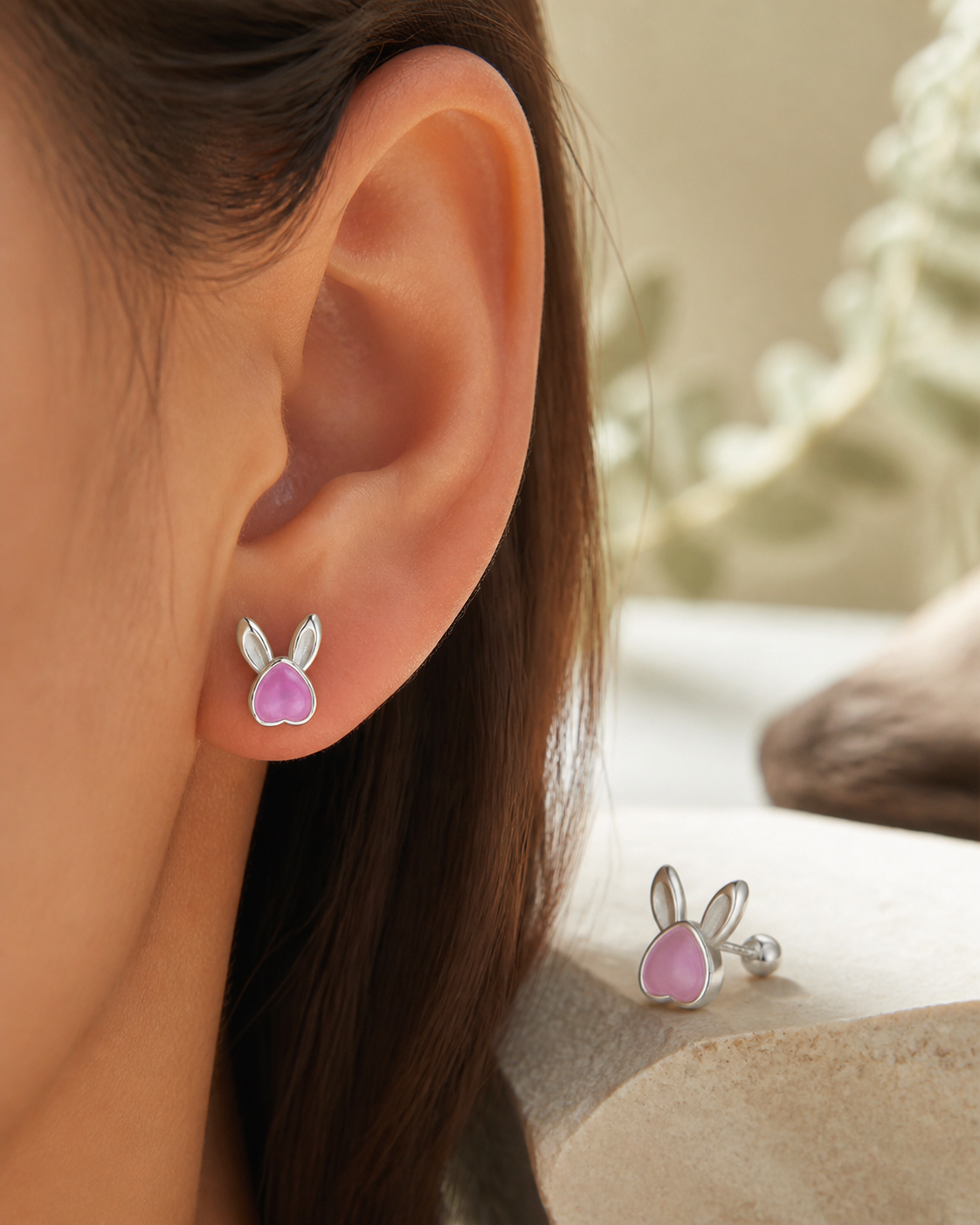 Luxurious Pure S925 Silver Bunny Earrings
