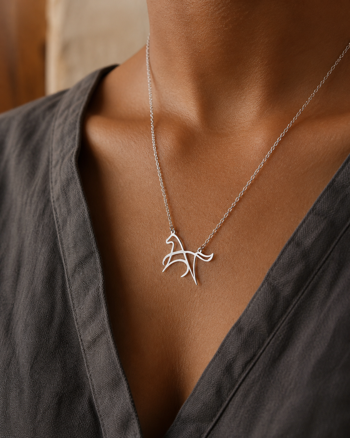Simple And Elegant Horse Hollow  Stainless Steel Necklace