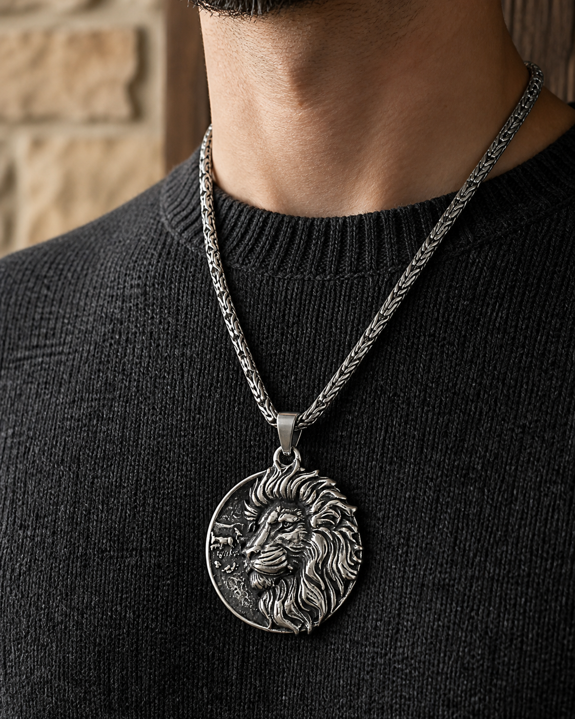 Stainless Steel Classic Lion Viking Necklace