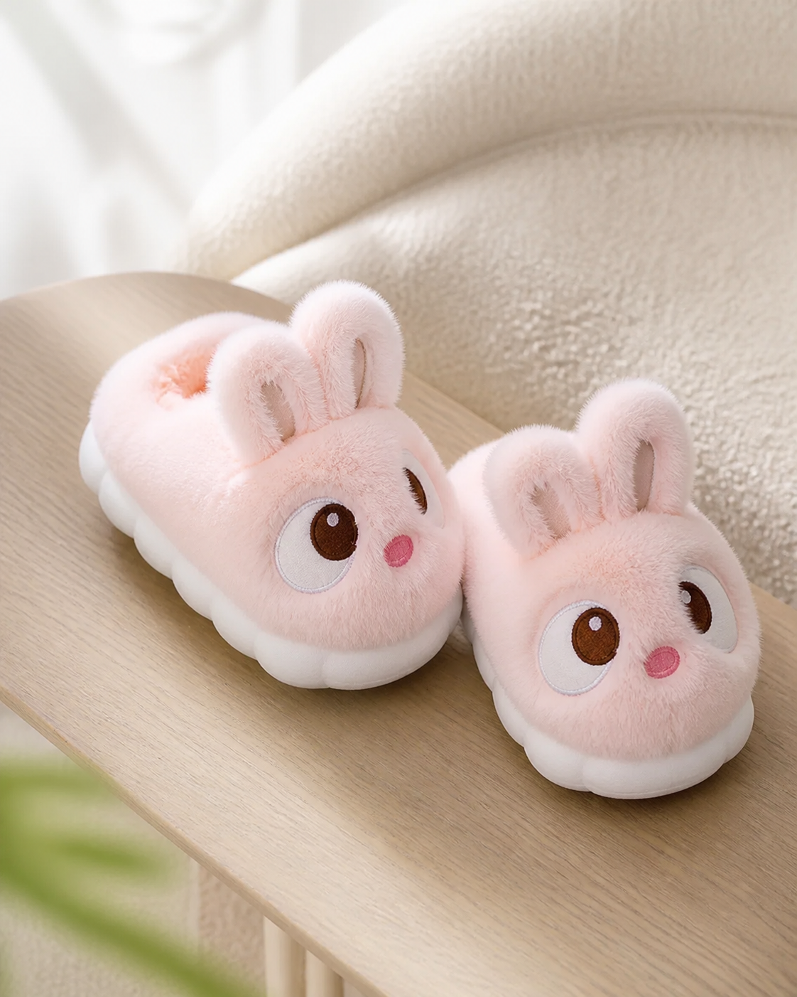 Cute Big Eyed Rabbit Warm Fluffy Slippers for Kids