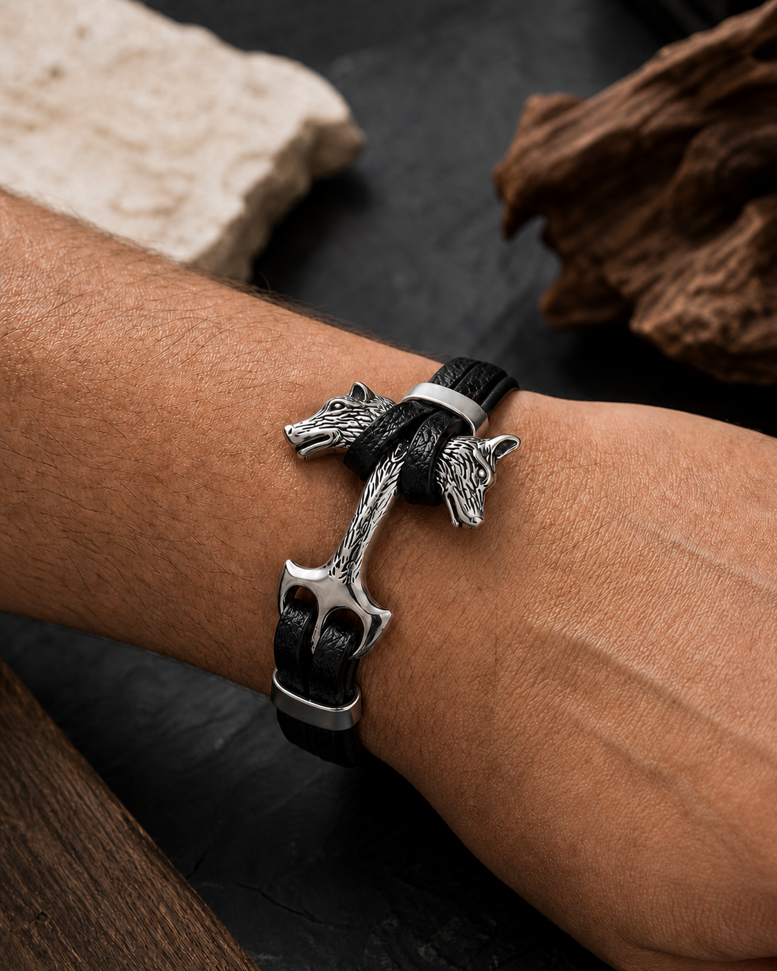 Unique Double Wolf Anchor Bracelet