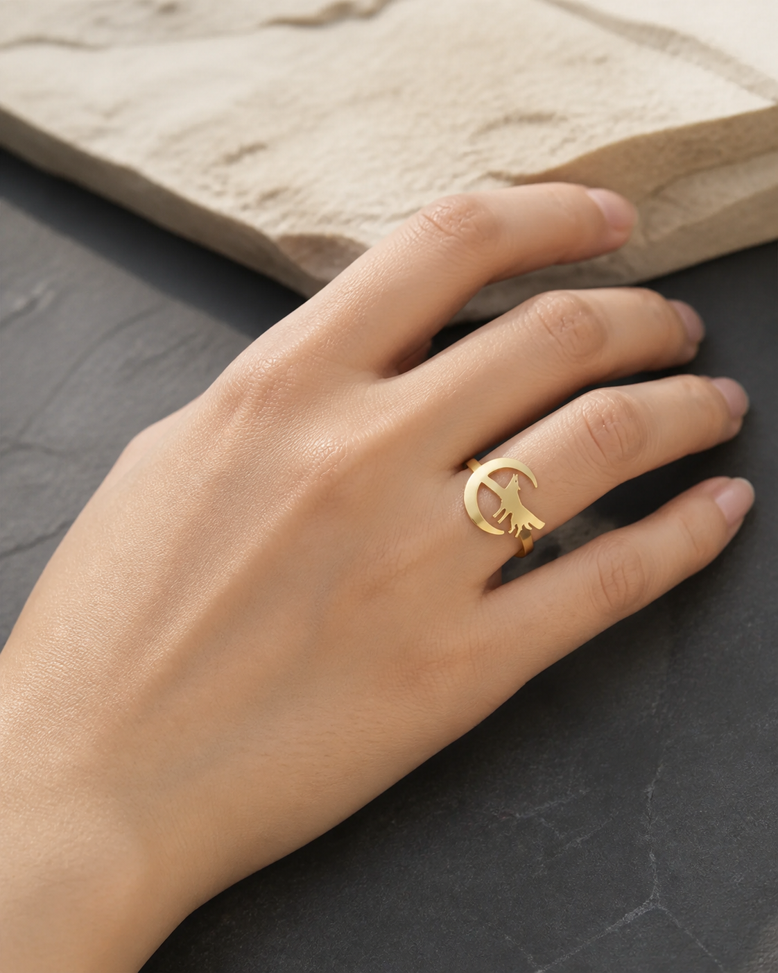 Howling Wolf Moon Ring