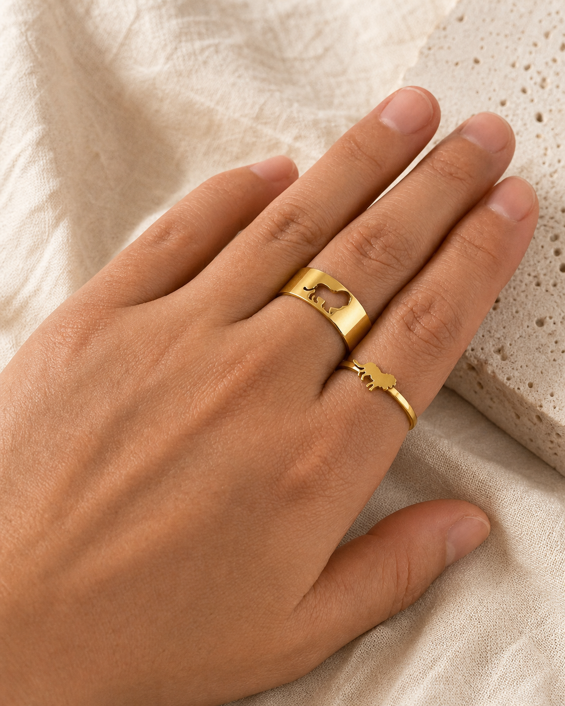 Stainless Steel Lion Promise Ring Set