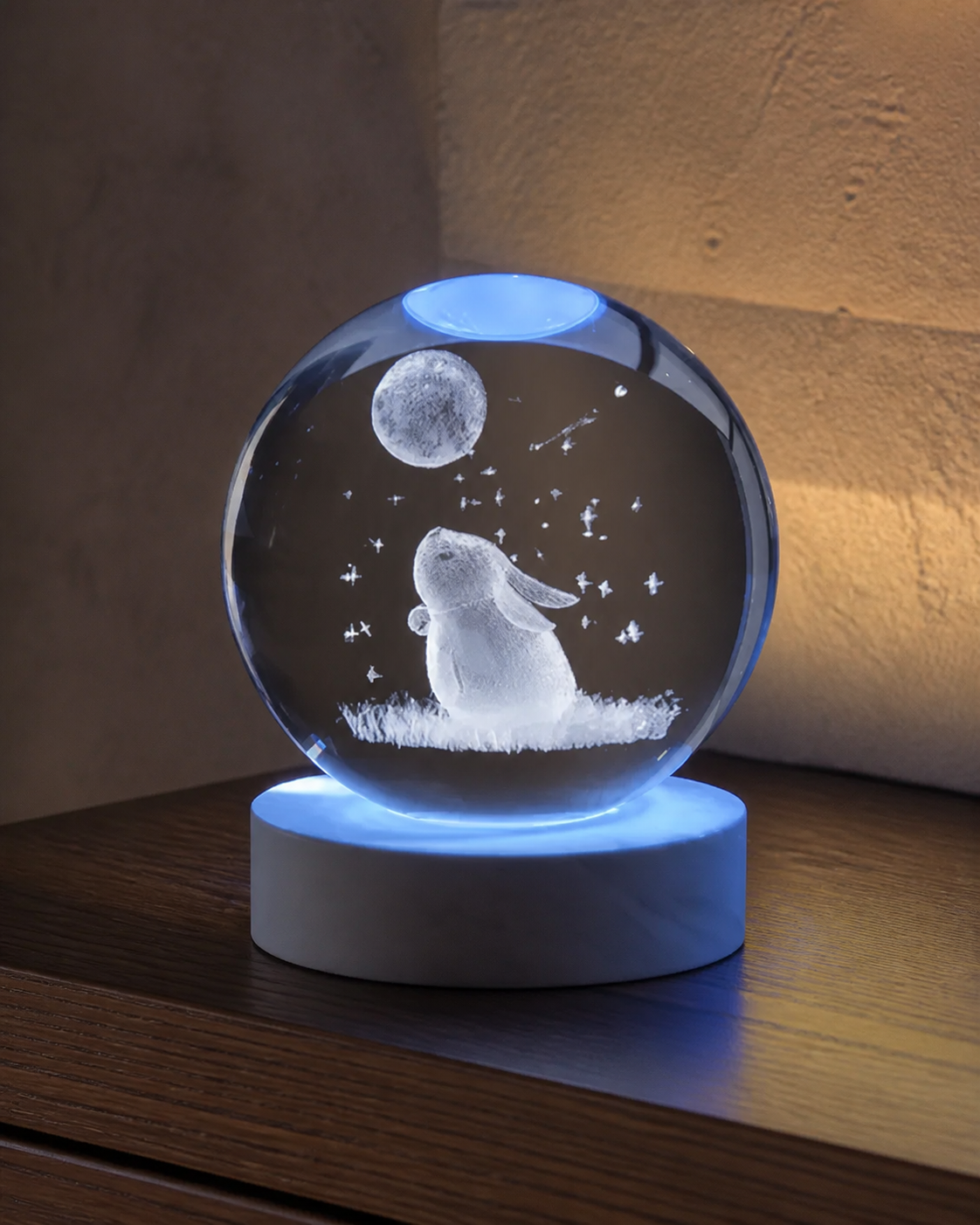 Stunning 3D Rabbit Moon Crystal Ball with Night Lights