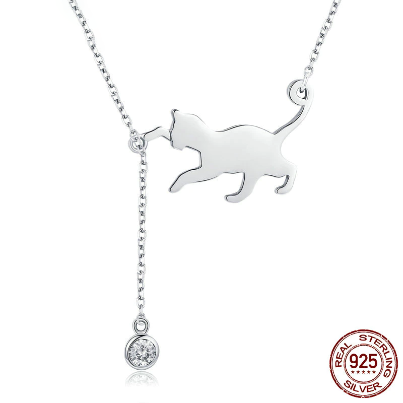 Adorable Playing Cat S925 Silver Necklace
