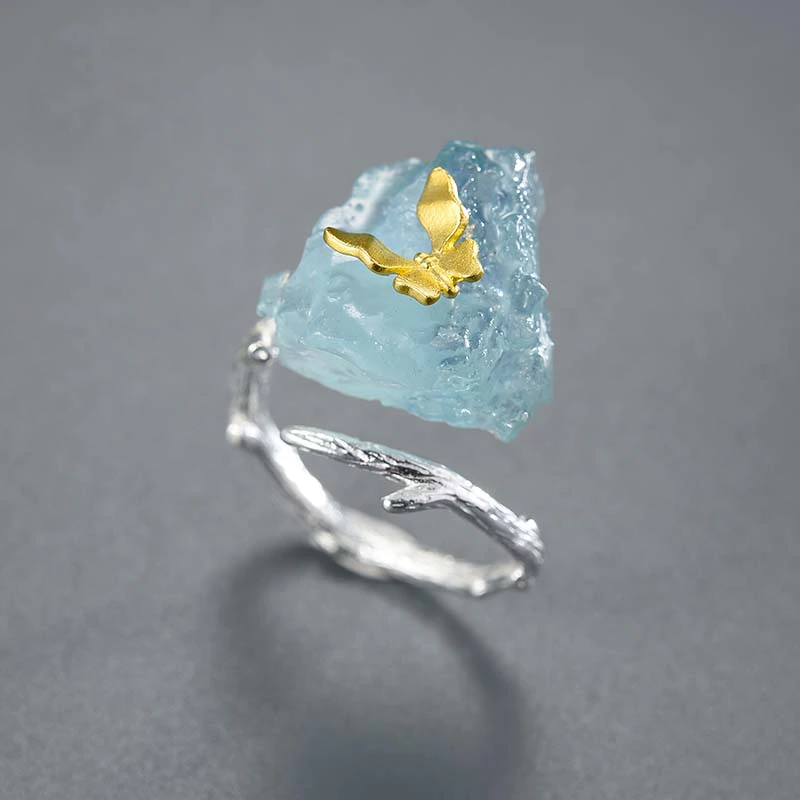 Luxurious Pure S925 Silver Gemstone Butterfly Ring