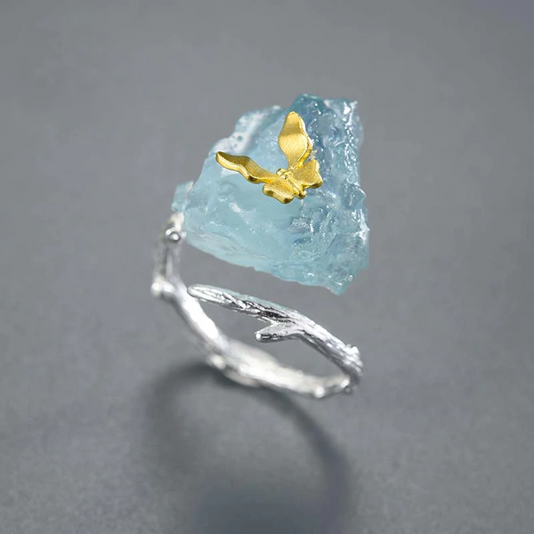 Luxurious Pure S925 Silver Gemstone Butterfly Ring