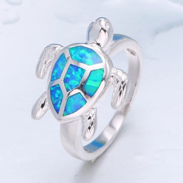 Unique Blue Opal Silver Turtle Ring