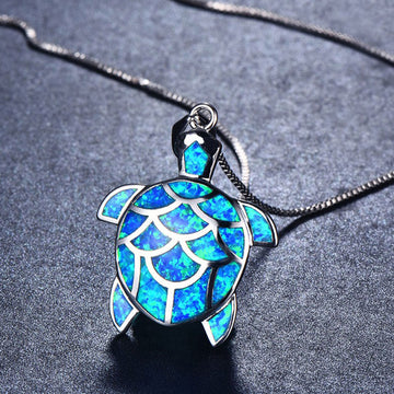 Luxurious Opal Silver Turtle Necklace