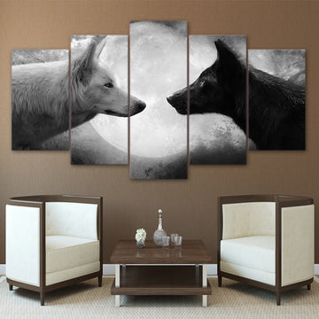 Unique 5 Piece Wolves and Moon Canvas