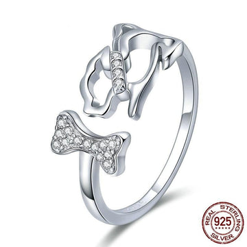 Adorable Pure S925 Silver Bone Chasing Dog Ring