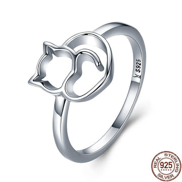 Pure S925 Silver Cat Heart Ring