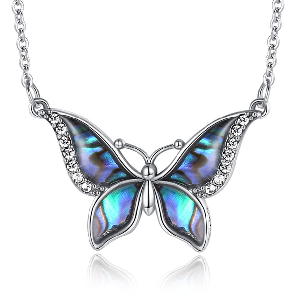 Unique Blue Crystal Pure S925 Silver Butterfly Necklace