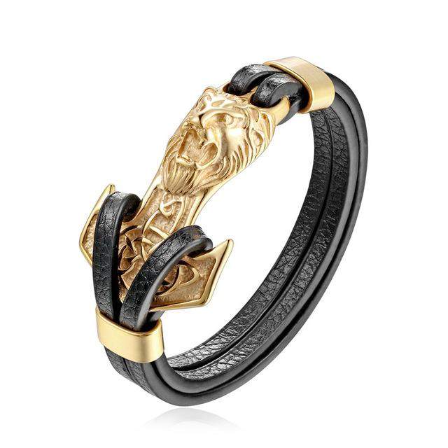 Gorgeous Leather Lion Anchor Bracelet - Animals Realm